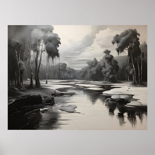 Modern zwart-wit landschapsschilderij poster (Voorkant)
