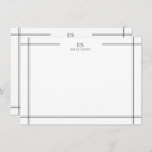 Modern zwart-wit lijn grens monogram notitiekaartje (Voorkant / Achterkant)