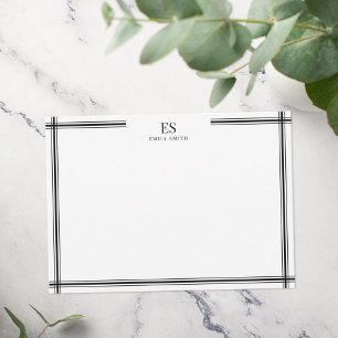 Modern zwart-wit lijn grens monogram notitiekaartje