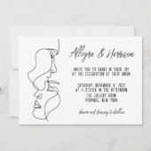 Modern Zwart Wit Lijn Kunst Typografie Bruiloft Kaart (Voorkant)