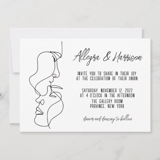 Modern Zwart Wit Lijn Kunst Typografie Bruiloft Kaart (Voorkant)