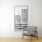 Modern zwart-wit logo met initialen en naam wandkleed (In situ)