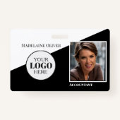 Modern zwart-wit Logo-werknemer Foto-ID-badge Badge (Voorkant)