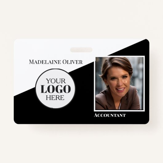 Modern zwart-wit Logo-werknemer Foto-ID-badge Badge (Voorkant)
