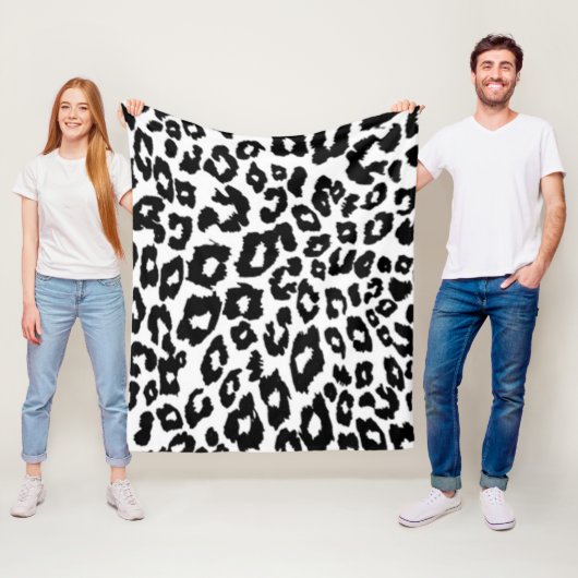 Modern zwart-wit luipaardprint  fleece deken (In situ)