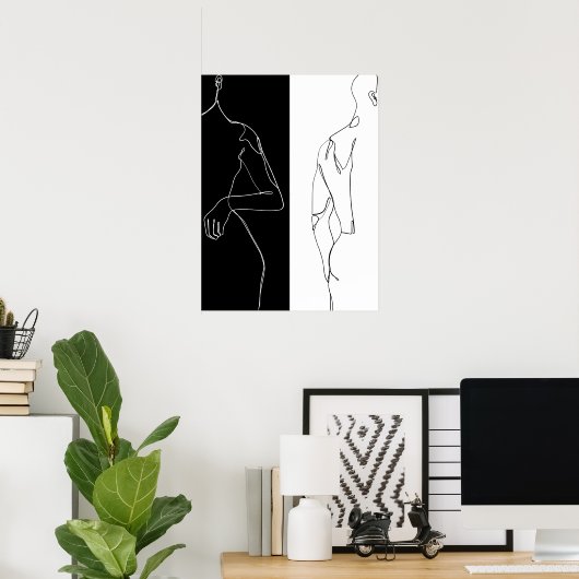 Modern zwart-wit Man en vrouwencontour Poster (Thuiskantoor)