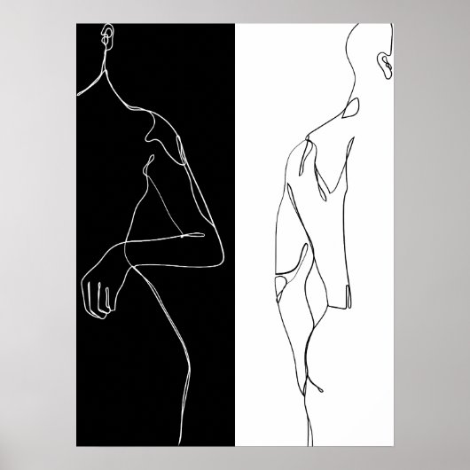 Modern zwart-wit Man en vrouwencontour Poster (Voorkant)