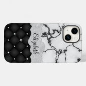 Modern Zwart Wit Marmer Faux Glitter Monogram Case-Mate iPhone Case (Achterkant (horizontaal))
