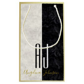 Modern zwart-wit marmer, goud monogram klein cadeauzakje (Achterkant)