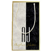Modern zwart-wit marmer, goud monogram klein cadeauzakje (Voorkant)