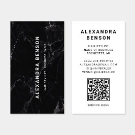 Modern Zwart Wit Marmer QR Code Visitekaartje