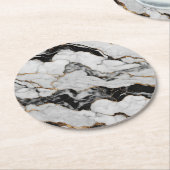 Modern zwart-wit marmer ronde kartonnen onderzetter (Gebogen)