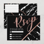 Modern Zwart Wit Marmer Roos Goud Chic RSVP Briefkaart (Voorkant / Achterkant)