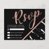 Modern Zwart Wit Marmer Roos Goud Chic RSVP Briefkaart (Voorkant)