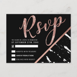 Modern Zwart Wit Marmer Roos Goud Chic RSVP Briefkaart