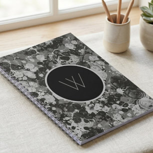 Modern zwart-wit marmer spiraal monogram notitieboek