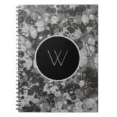 Modern zwart-wit marmer spiraal monogram notitieboek (Voorkant)