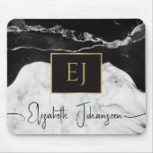 Modern Zwart Wit Marmeren Goud Initiaal Monogram Muismat (Voorkant)