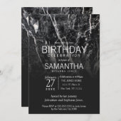Modern zwart-wit marmeren verjaardagsfeest kaart (Voorkant / Achterkant)