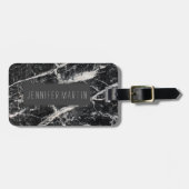 Modern zwart-wit marmerpatroon bagagelabel (Voorkant horizontaal)