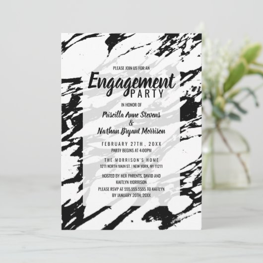 Modern zwart-wit marmerpatroon kaart (Staand voorkant)