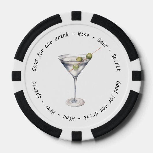 Modern Zwart Wit Martini Drink Voucher Bruiloft Poker Chips (Voorkant)