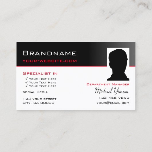 Modern Zwart Wit met Logo & Photo Professional Visitekaartje (Achterkant)