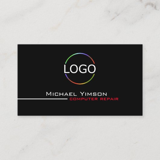 Modern Zwart Wit met Logo & Photo Professional Visitekaartje (Voorkant)