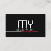 Modern Zwart Wit met Monogram en Photo Classic Visitekaartje (Voorkant)