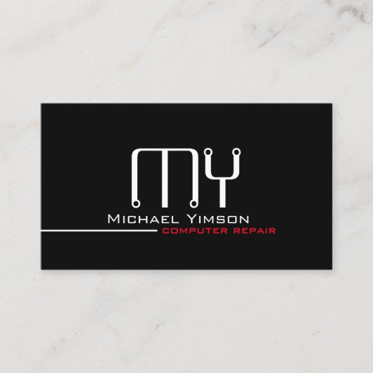 Modern Zwart Wit met Monogram en Photo Classic Visitekaartje (Voorkant)