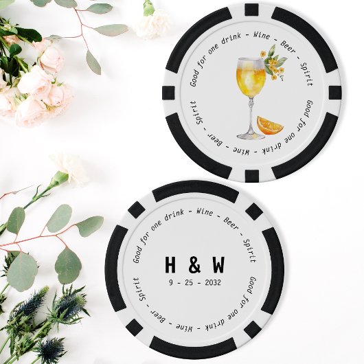 Modern Zwart Wit Mimosa Drink Voucher Bruiloft Poker Chips