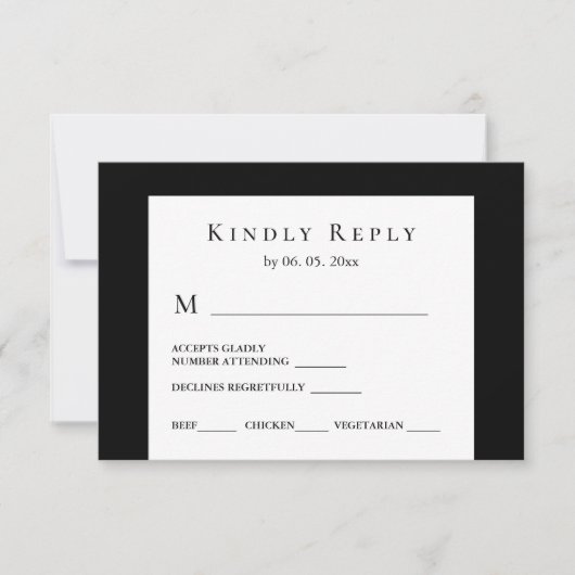 Modern Zwart Wit Minimaal Ontwerp Bruiloft RSVP Kaartje (Voorkant)