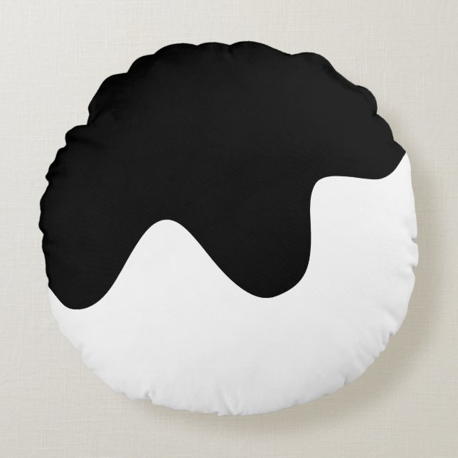 Modern Zwart-wit Minimal Abstracte kunst Rond Kussen (Voorkant)