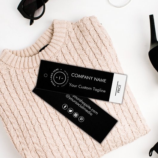 Modern Zwart Wit Minimal Company Logo Prijs Label Mini Visitekaartjes