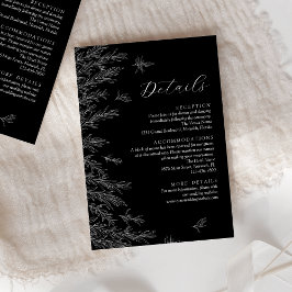 Modern zwart wit Minimal Leaves Wedding Details Informatiekaartje
