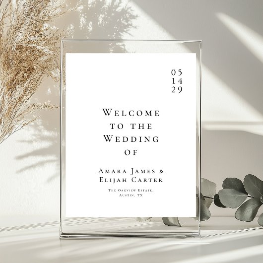 Modern Zwart & Wit Minimal Wedding Welkomstbord Poster