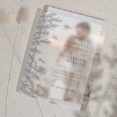 Modern zwart wit minimale bladeren bruiloft vellum uitnodigingen