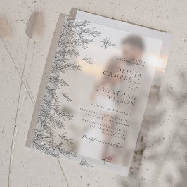 Modern zwart wit minimale bladeren bruiloft vellum uitnodigingen