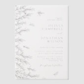 Modern zwart wit minimale bladeren bruiloft vellum uitnodigingen (Voorkant)