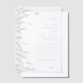 Modern zwart wit minimale bladeren bruiloft vellum uitnodigingen (Offset)