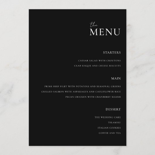 Modern zwart-wit minimale bruiloft Menu (Voorkant)