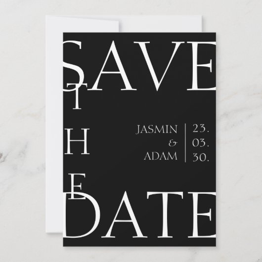 Modern Zwart Wit Minimale Typografie Bruiloft Save The Date (Voorkant)