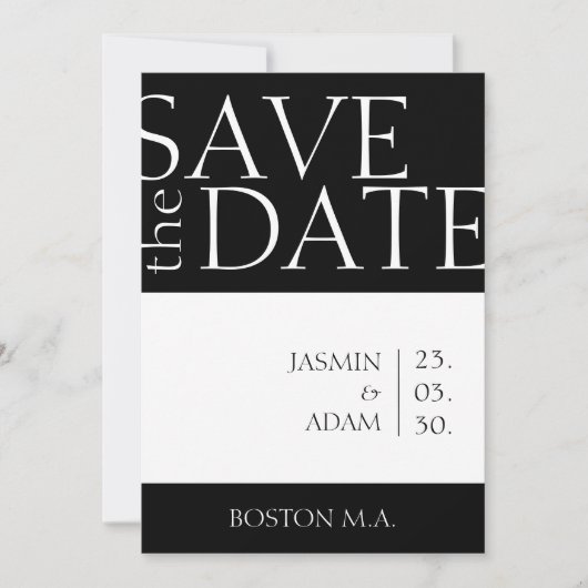 Modern Zwart Wit Minimale Typografie Bruiloft Save The Date (Voorkant)