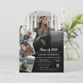 Modern zwart wit minimalistisch 5 foto afstuderen kaart (Staand voorkant)