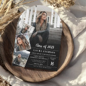 Modern zwart wit minimalistisch 5 foto afstuderen kaart