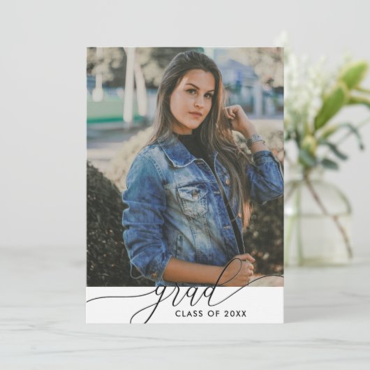 Modern zwart-wit minimalistisch Afstuderen met 4 f Kaart (Staand voorkant)