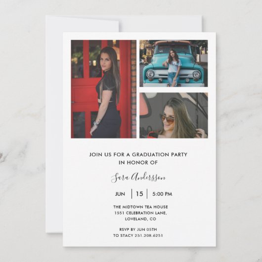 Modern zwart-wit minimalistisch Afstuderen met 4 f Kaart (Achterkant)