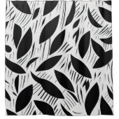 Modern zwart-wit minimalistisch bladpatroon douchegordijn (Voorkant)