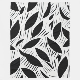 Modern zwart-wit minimalistisch bladpatroon fleece deken