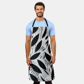 Modern zwart-wit minimalistisch bladpatroon schort (Gedragen)